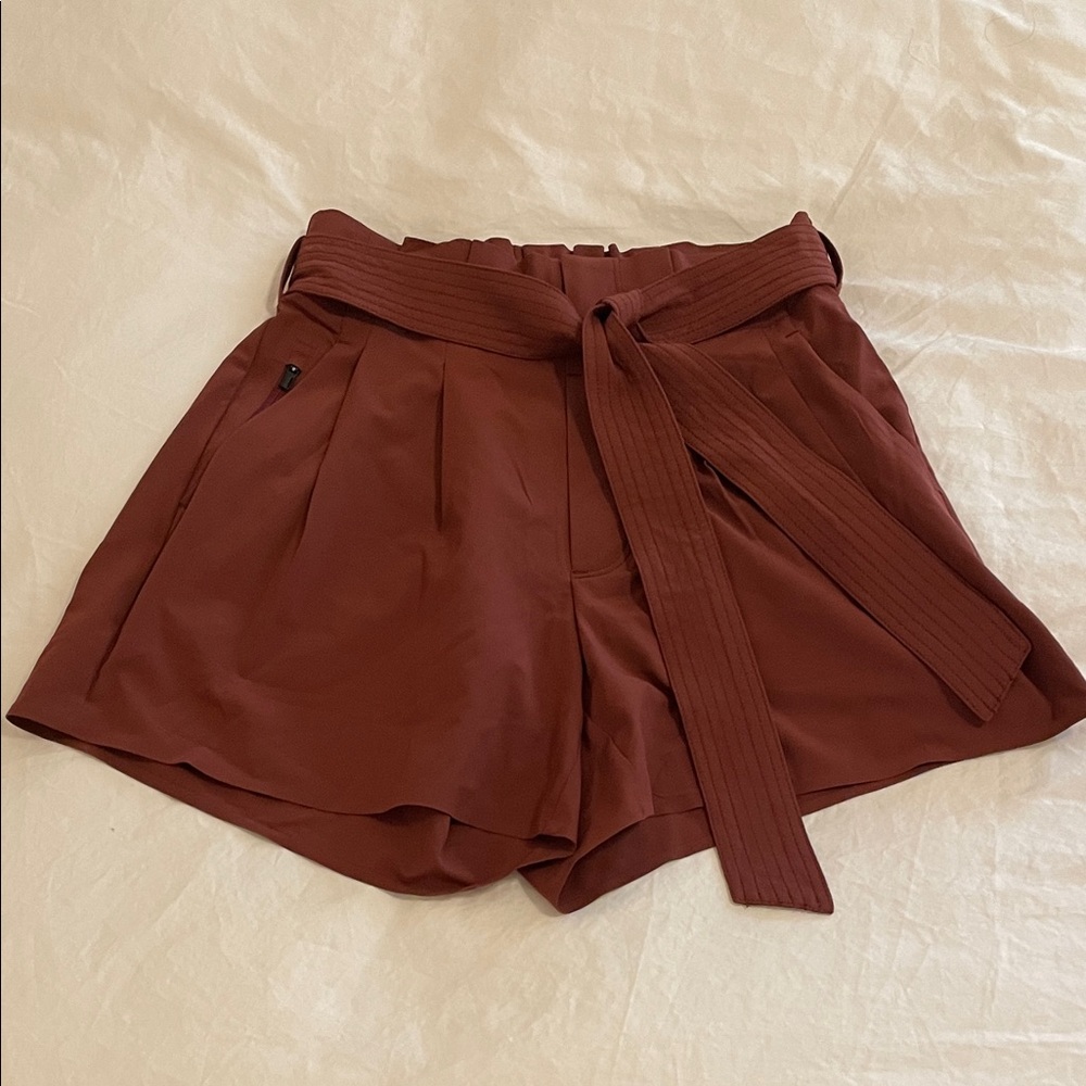 Athleta High-Waist Paperbag Shorts in Deep Burgundy